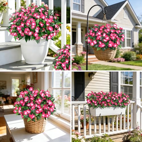 Ouddy Decor 6 Bundles Artificial Flowers for Outdoors Decorations, Fake Silk Flowers Faux Plants Plastic Bouquet UV Resistant for Porch Garden Wedding Spring Summer Indoor Outside Home Decor, Fuchsia - color: Fuchsia