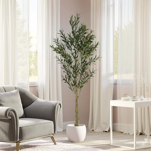 Christopher Knight Home Annas Faux Olive Tree 6ft, Artificial Olive Tree Indoor with Nursery Pot, Tropical Style Faux Tree with Black Plastic Pot, Artificial Plant for Home Office Decor, 1pcs, Green - color: Green/71''h