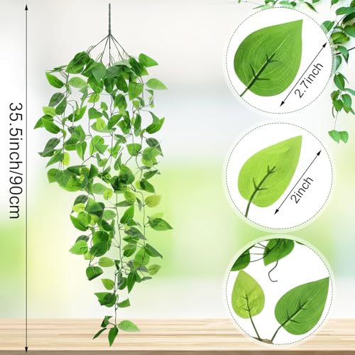 Hoteam 12 Pcs Artificial Hanging Plants 32 Inch Fake Ivy Vines with Fake Leaves Patio Artificial Plants Greenery for Living Room Indoor Outdoor Wall, No Basket (Pothos) - color: Pothos