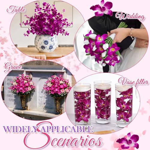Waydress 16 Pieces 27 Inches Artificial Orchid Flowers Faux Orchids Silk Flowers for Wedding Dinning Home Restaurant Decoration Bridal Bouquet Corsage Boutonniere Wreath Decor (Purple) - color: Purple