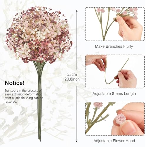 N&T NIETING Baby Breath Flowers Artificial Bulk, 15Pcs Fake Gypsophila Plants Bouquets Flowers Real Touch Faux Babies Breath Arrangement for Home Wedding Party Vase Decoration Fall Pink - color: Fall Pink, size: 15pcs-Standard