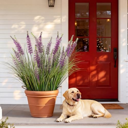 Jexine 10 Pcs Artificial Lavender Flowers 31.5" Tall Faux Lavender Stems with 3 Flower Heads Each, UV Resistant Purple Outdoor Plants Grass for Planter Filler, Porch Garden, Wedding, Home Decor - color: Purple, size: Lavender