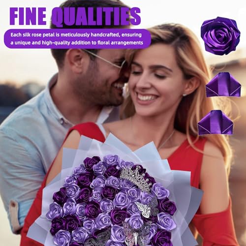 300Pcs Preformed Satin Petals for DIY Forever Roses - Cost-Effective Bulk Supply for Handmade Bouquets, Simplifying Wedding & Event Decor Preparation (300 Pcs Dark Purple) - color: 300 Pcs Dark Purple