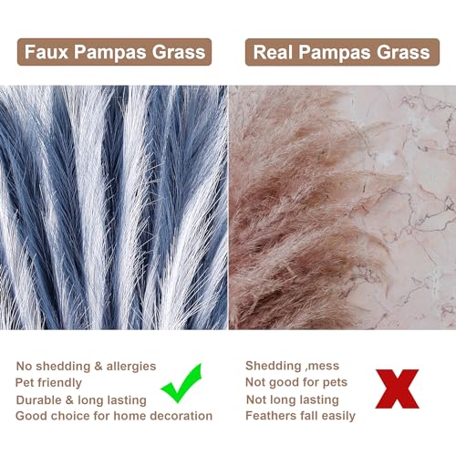 60Pcs Navy Blue and White Faux Pampas Grass Decor, 21.7" Pompas Grass Flower Arrangement and Vase Filler for Boho Home Wedding Decoration - size: 21.7'' Tall Navy Blue&White