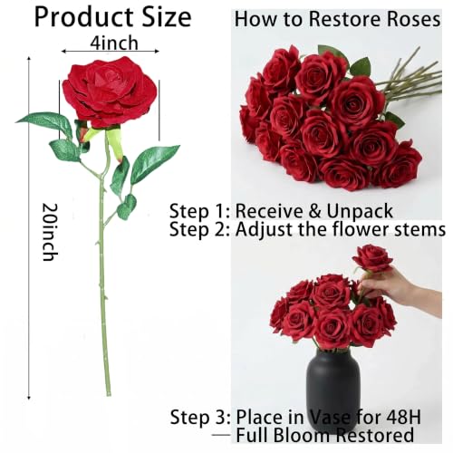 Red Artificial Roses Bulk,4in Large Fake Velvet Roses Faux Giant Flowers(50 - color: Red