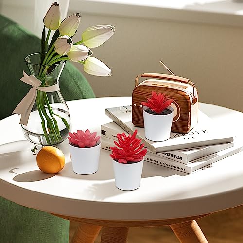 Uguisu Artificial Potted Plant, Simulated Gem Flower, Lotus Flower, Spring Artificial Succulent Plant, Small Artificial Plant, Spring Artificial Fake Plant, Office Home Wall Decoration (4/Red) - color: Red