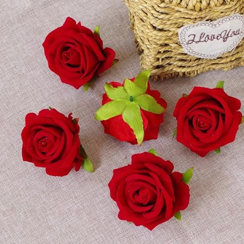 HinyoCo 28 Pcs Silk Roses Artificial Flower， Fake Roses with Stems for Wedding Bouquets Tables Centerpieces Arrangements Party Baby Shower Birthday Home Decor (Red) - color: Red