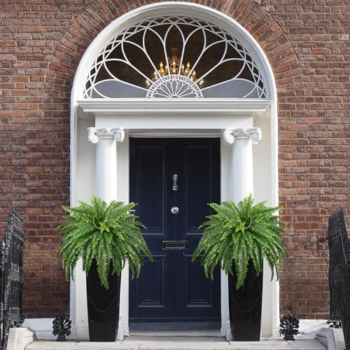 Artificial Boston Ferns, 45IN Faux Ferns Artificial Plants, 2 Large Fake Bush Plants with 59 Fronds for Outdoors Patio Hanging Planter Hotel Lobby Home Decor