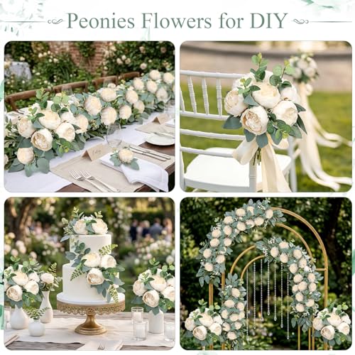 Artificial Peonies Flowers Bulk, 50Pcs 4’’ Champagne Peonies Faux Silk Peony Heads for Table, Fake Flowers Arrangements for Wedding, Valentine, Engagement, Party, Coffee, Dining Decorations - color: Champagne