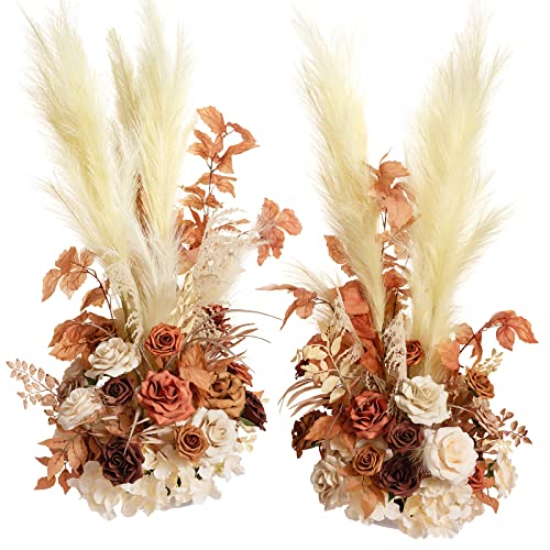 Ling's Moment 41" Tall Fall Free Standing Artificial Flowers Arrangements 2 pcs Wedding Arch Altar Stage Decorations Rust Sepia For Ceremony Reception Rose Fake Floral Party Outdoor Centerpieces Decor - color: Or-rust & Sepia