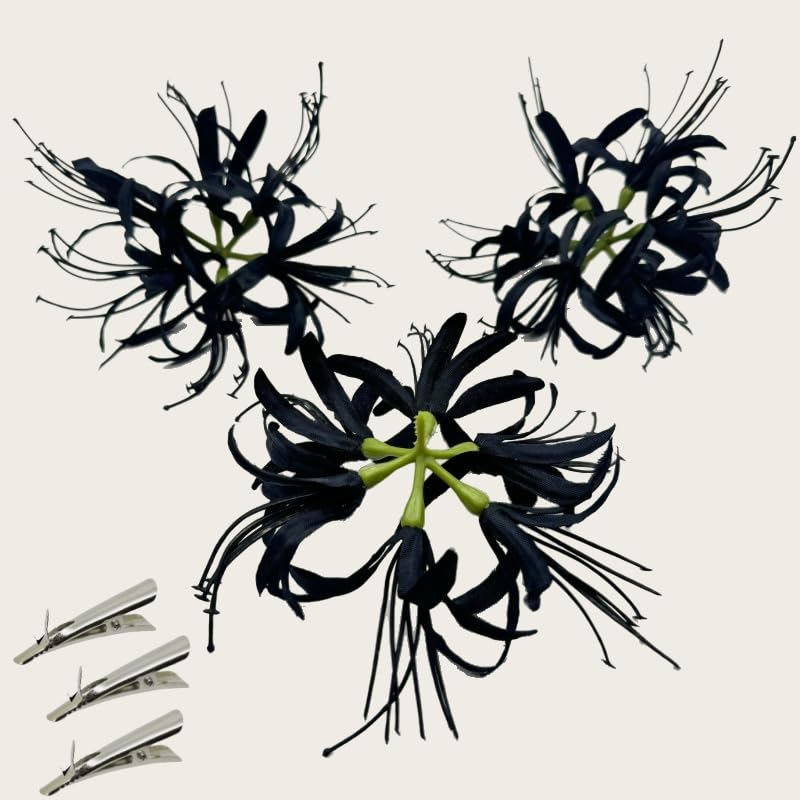 Silk Spider Plant Fake Flowers Heads,Artificial Flowers Spider Silk Flowers for Crafts,Fake Flowers Bulk,Artificial Flowers for Cake Decoration Wedding Party Birthday Home Décor (3, Black) - color: Black