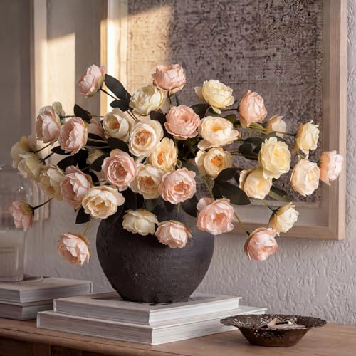 6 Pcs 32" Large Beige Pink Artificial Peonies Stems Flowers, Real Look Faux Silk Peony Bouquet 42 Heads Total for Vase Filler, Farmhouse Rustic Neutral Home Decor, Wedding Centerpieces - color: Beige and Pink