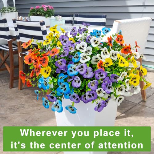 16 Bundles Artificial Fake Pansies Flowers for Outdoors Silk Colorful Pansy UV Resistant Faux Plastic Plants for Outside Planter Front Door Porch Yard Patio Garden Decor (5 Mixcolor) - color: 5 Mixcolor
