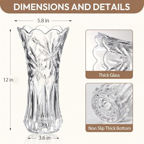 JASVIC 12 Inch Crystal Vases for Flowers, Tall Glass Flower Vase for Bouquet, Elegant Modern Large Vase, Orchid Textured Design Decorative Vase for Living Room Dining Table Centerpiece, Wedding Gift - color: Orchid Design
