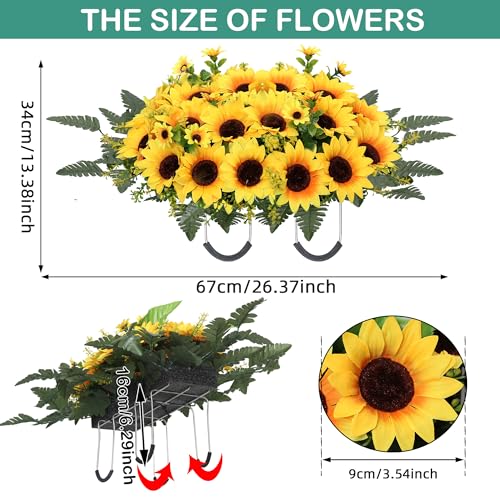 Lodou Artificial Cemetery Flowers for Grave,Headstone Flower Saddle Silk Sunflowers Grave Flowers for Cemetery Memorial for Outdoor Gravesite Decoration (Yellow) - color: Yellow