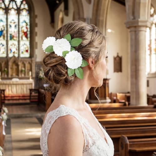 White Dahlia Artificial Flowers,25Pcs Faux Dahlia Flowers Heads Real Looking Foam Roses with Stem for DIY Crafts Wedding Party Office Home Floral Arrangements (White) - color: White