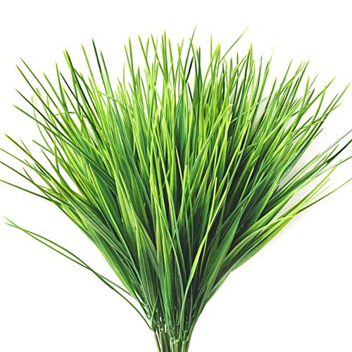 Artificial Plants, Fake Plastic Greenery Faux Shrubs Bushes Wheat Grass Outdoor Window Box Verandah Hanging Planter Decor Indoor Outside Home Garden UV Resistant Wedding DIY Decoration - 4 Pcs - color: Wheat Grass / 4 Pack