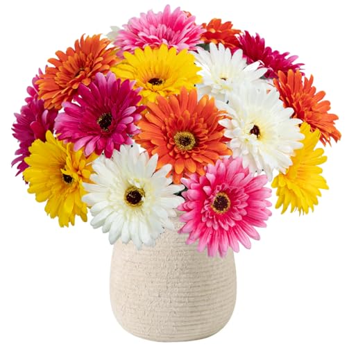 20 Pcs Fake Silk Gerbera Daisy Artificial Flowers with Stems Faux Daisies Flower Bulk for DIY Art Crafts Home Wedding Party Vase Centerpieces Tables Garland Wreath Decoration (Multi Color) - color: Multi Color