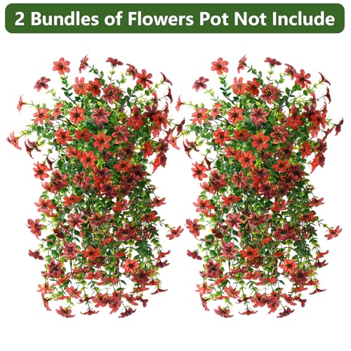 Homsunny Artificial Hanging Flowers Plants for Outdoor Fall Decoration, 2 PCS Fake Silk Daisy Planter UV Resistant Look Real for Outside Patio Porch Home Autumn Decor (Red Brown) - color: Red Brown