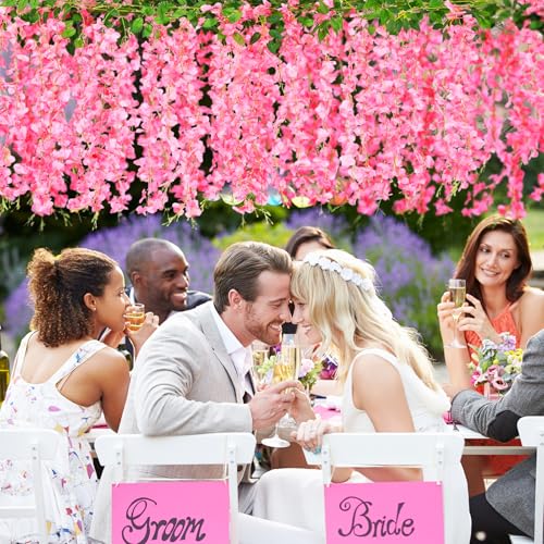 150 Branches Wisteria Hanging Flowers,10Pcs Total 60ft Pink Wisteria Artificial Flowers Garland Vine Silk Hanging Flowers for Wedding Party Arch Ceremony Garden Home Backdrop Decor - color: Pink, size: 10