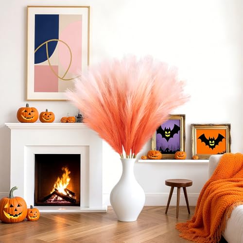 TORONTOKYO 8Pcs Orange Faux Pampas Grass Tall Decor, 35.4” Fluffy Artificial Pompous Grass Branches, Large Pampas Grass Reed Stems for Floor Vase Filler, Wedding, Baby Shower, Home Boho Fall Decor - color: Orange, size: 35.4inch-8Pcs