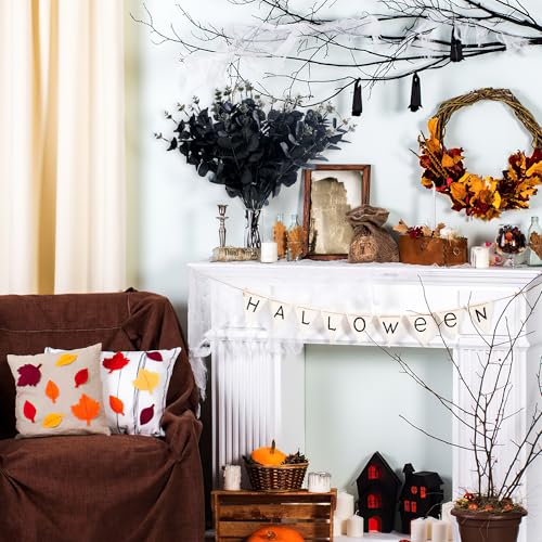 SITUMEIZI 10 Pcs Black Flower Artificial Eucalyptus Stems for Halloween Black Home Bathroom Bedroom Decor Skoopy Halloween Decorations 13.4 inch - color: Black