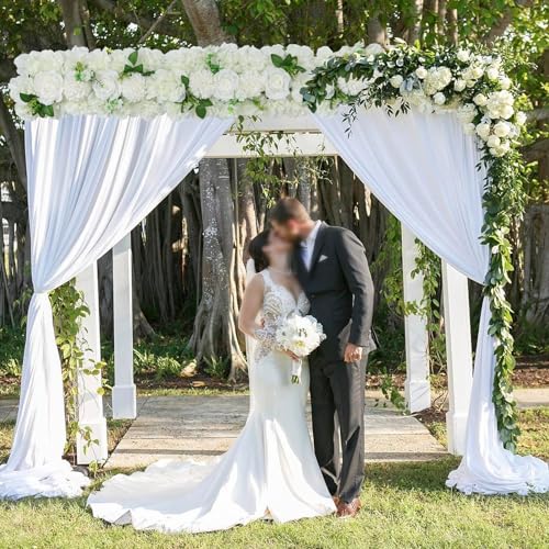 Wedding Arch Artificial Flower Panels - 6Pack White Faux Floral Swags Rose Silk Fake Peony Realistic Corner 3D Flower Row Arrangement Combo for Wedding Reception Ceremony 20.9 * 9.4 * 3inch - color: White -6pcs
