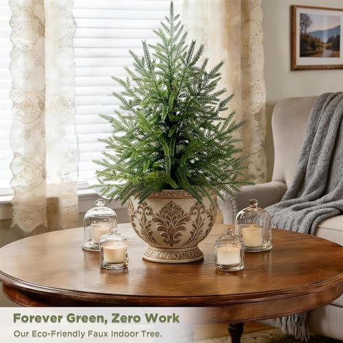 2FT Artificial Cedar Tree 1-Pack, Real Touch Faux Cedar Topiary in Black Pot, Small Indoor Outdoor Fake Evergreen Plant for Desk, Tabletop, Shelf Decor - color: 1, size: 2ft