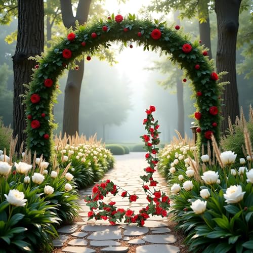 Red Artificial Flower Garland,Peony Vine Flowers Garland Hanging Silk Plants for Wedding,Vine Flowers Hanging Strings for Wedding Arch Table Wall Backdrop Party Decor Artificial Plants and Flowers