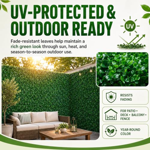 Juexica 24 Pcs Artificial Boxwood Hedge Panels 24" x 16", UV Protected Faux Greenery Wall for Privacy Screen Backdrop Wedding Bridal Shower Birthday Party Patio Fence Decor(16 x 24,24 Pcs) - size: 16 x 24"
