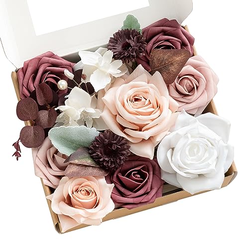 Ling's moment Terracotta Dusty Rose & Mauve Mini Artificial Flowers and Greenery Combo Box Set, Blush & White Fake Flower for DIY Wedding Bridal Bouquet, Centerpieces, Floral Arrangement Decor, etc. - color: Dusty Rose & Mauve