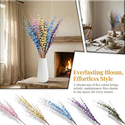 Wootkey 29.5" 10 Pcs Colorful Long Jasmine Artificial Flowers Faux Dry Jasmine Flowers for Vases Indoor Home Decorations Spring Party Decor (LightColor) - color: Lightcolor, size: 10pcs-29.5''