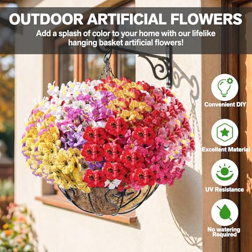 Powbrace 60 Pack Artificial Flowers Outdoor, Faux Silk Flowers for Outdoors Outside Front Porch Hanging Planter Window Box Garden Decoration(Mixed) - color: Multi-colour, size: 60 Bundles