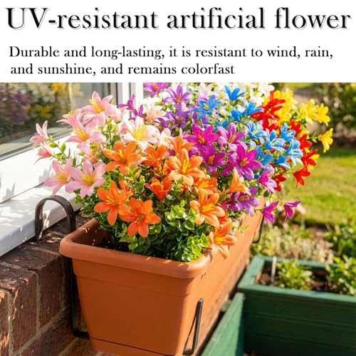 16 Bundles Artificial Flowers, 8 Colors Fake Lilies Silk Flower Plants with 21 Heads per Bouquet for Indoor/Outdoor Wedding Home Vases Floral Arrangements Decor, Mix - color: Mix 8 Colors