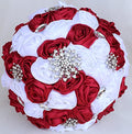 Sharebeauty 9.4" Handmade Satin Rose Bridal Bouquet Toss Round Wedding Bouquet Throw Toss Artificial Flower Bunch Dark Red + White - color: Dark Red/White, size: 9.4"/24cm