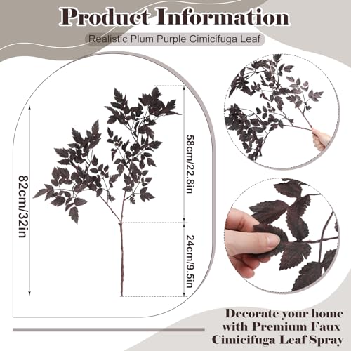 Lyrow 3 Pack 32 Inches Artificial Cimicifuga Plant Leaf Spray Faux Plum Cimicifuga Ramosa Leaf Branch Faux Fall Spray Silk Plants for Home Vase Wedding Garden Farmhouse Table Mantel Decor - size: 32 Inches