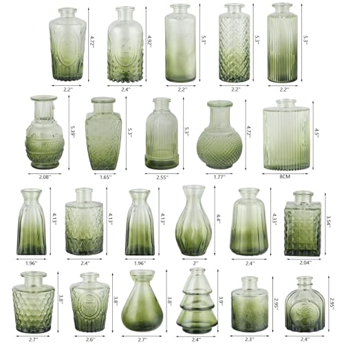 RUCKAE Glass Bud Vases Mini Flower Vase Small Vintage Vases for Centerpiece Table Wedding Decorations Home Decor Party(Gradient Green 22 Pack) - style: Gradient Green 22 Pack