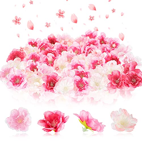 Dilunave 100 Pcs Artificial Cherry Blossom Flower Heads for Crafts Bulk Faux Silk Plum Blossom Petals for DIY Gift Accessories Wedding Floral Party Decoration, 1.5 Inch (4 Colors) - color: 4 Colors
