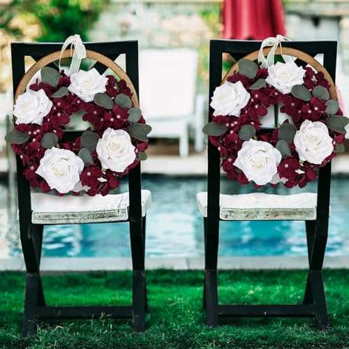 Artificial Flower Candle Rings - 6 Inch Inner Rose Floral Wreaths for Wedding Bridal Event Table Centerpieces Backdrop Decorations (Burgundy & White, 6 X Candle Rings) - color: Burgundy & White, size: 6 X Floral Wreaths