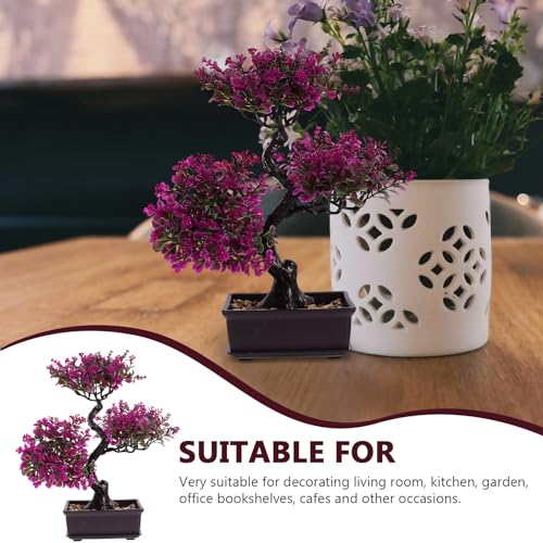 Cabilock Artificial Bonsai Tree, Fake Potted Bonsai Plants Decoration, Desktop Realistic Welcoming Pine Ornament for Home Office Entryway Chests Decor, Red (Purple) - color: Purple