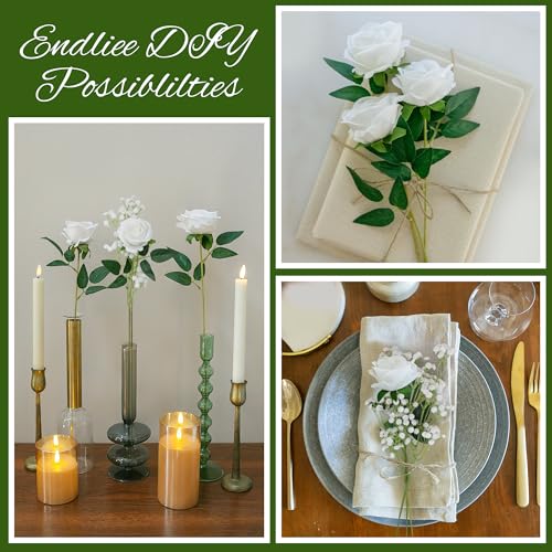 HyeFlora 35 PCS Artificial White Roses with 15 PCS Fake Baby Breath Realistic Fake Flowers Bouquet with Stem for DIY Wedding Party Home Decoration Vase Tables Centerpieces Arrangements Gift for Her - color: 35 Pcs White Roses With 15 Pcs Baby Breath