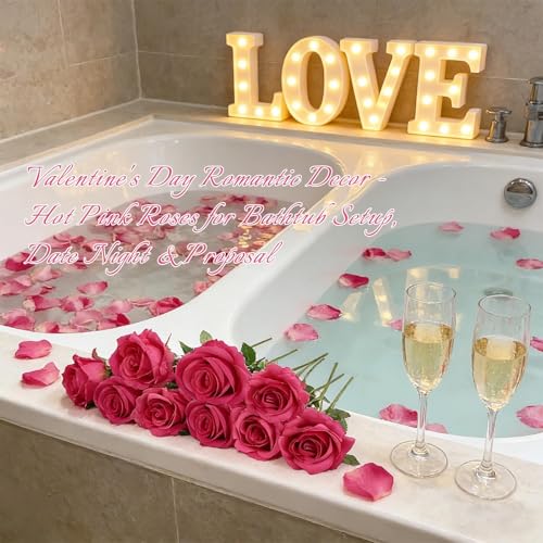 Felice Arts 12 Pack Hot Pink Artificial Roses with Stems Fuschia Silk Rose Fake Flowers for Wedding Bridal Bouquet Vase Table DIY Cake Valentines Decoration Decor - color: Rosered