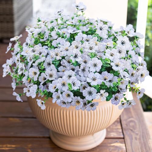 HyeFlora Artificial Flowers for Outdoor Indoor Garden Home Decoration, Faux Flower Daisy with Eucalyptus Leaves Fake Plants Greenery Boxwood Porch Patio, 12 Bundles (Creamy White) - color: Creamy White