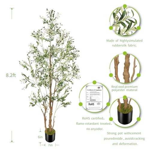 OXLLXO 8.2ft Artificial Olive Tree (96in) with Plastic Nursery Pot Faux Olive Silk Tree, Fruits Fake Plant for Office House Farmhouse Living Room Home Decor (Indoor/Outdoor) - size: 8ft