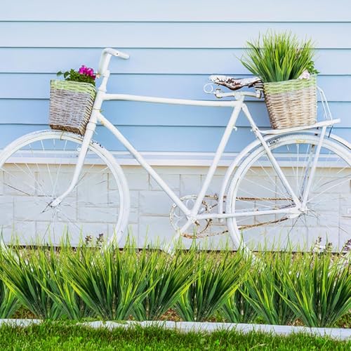 6 Bundles Artificial Plants Outdoors Fake Wheat Grass Faux Greenery Stems Plastic Shrubs UV Resistant for Patio Garden Porch Window Spring Home Decor, Green - color: 6bundles-green Grass