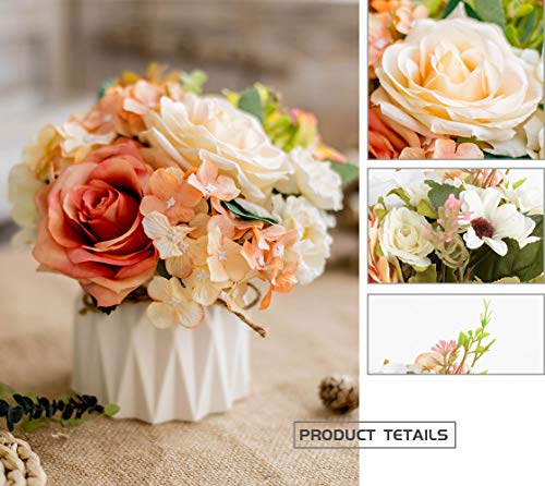 TKAS Artificial Flowers Fake Flowers Silk Rose Bouquets Decoration with Ceramics Vase for Table Home Office Wedding (Mix Color-3) - color: Mix Color-3