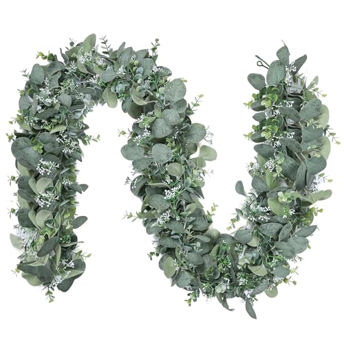 Artificial Eucalyptus Garland, 2Pack Lush Silver Dollar Eucalyptus Leaves Vine Faux Greenery Garland Spring Garland for Mantel Baby Shower Wedding Party Table Room Home Decor - color: Green, size: 2PCS