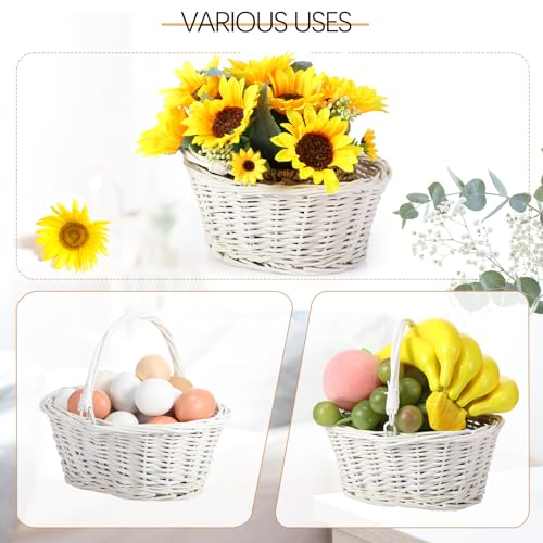 Barydat Small Wicker Basket with Handle Flower Girl Baskets Oval Willow Woven Braided Gift Basket for Weddings Picnic Baby Shower Home Garden Decor(6 Pcs,White,9" x 7" x 4") - color: White, size: 9" x 7" x 4"