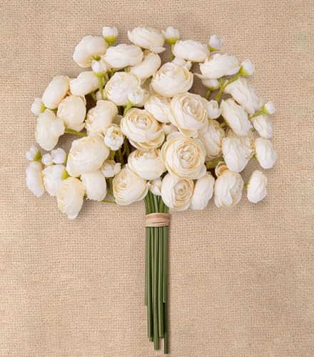 Ranunculus Artificial Flowers 18 Pcs, Faux Silk Mini Peonies Bulk Flowers for Vase, Fake Wedding Filler Flowers for DIY Bouquets, Centerpieces Arrangements Bridal Shower Decor,Cream - color: Cream