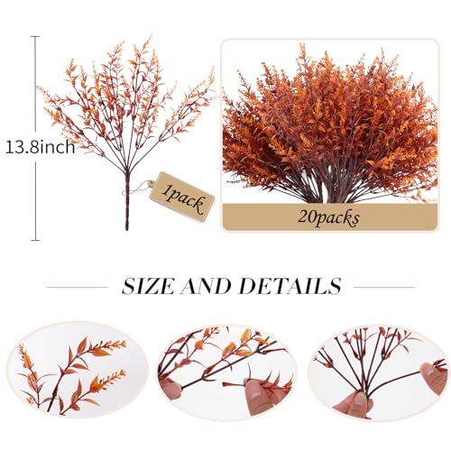 RECUTMS Faux Greenery Fake Lavender Fall Plants 20Pcs Fade Resistant Outdoor Flowers Faux Autumn Plants Fake Flowers Bulk Artificial Greenery for Porch Office Bathroom Fall Party Decorations (Brown) - color: Brown, size: 20 Bundles
